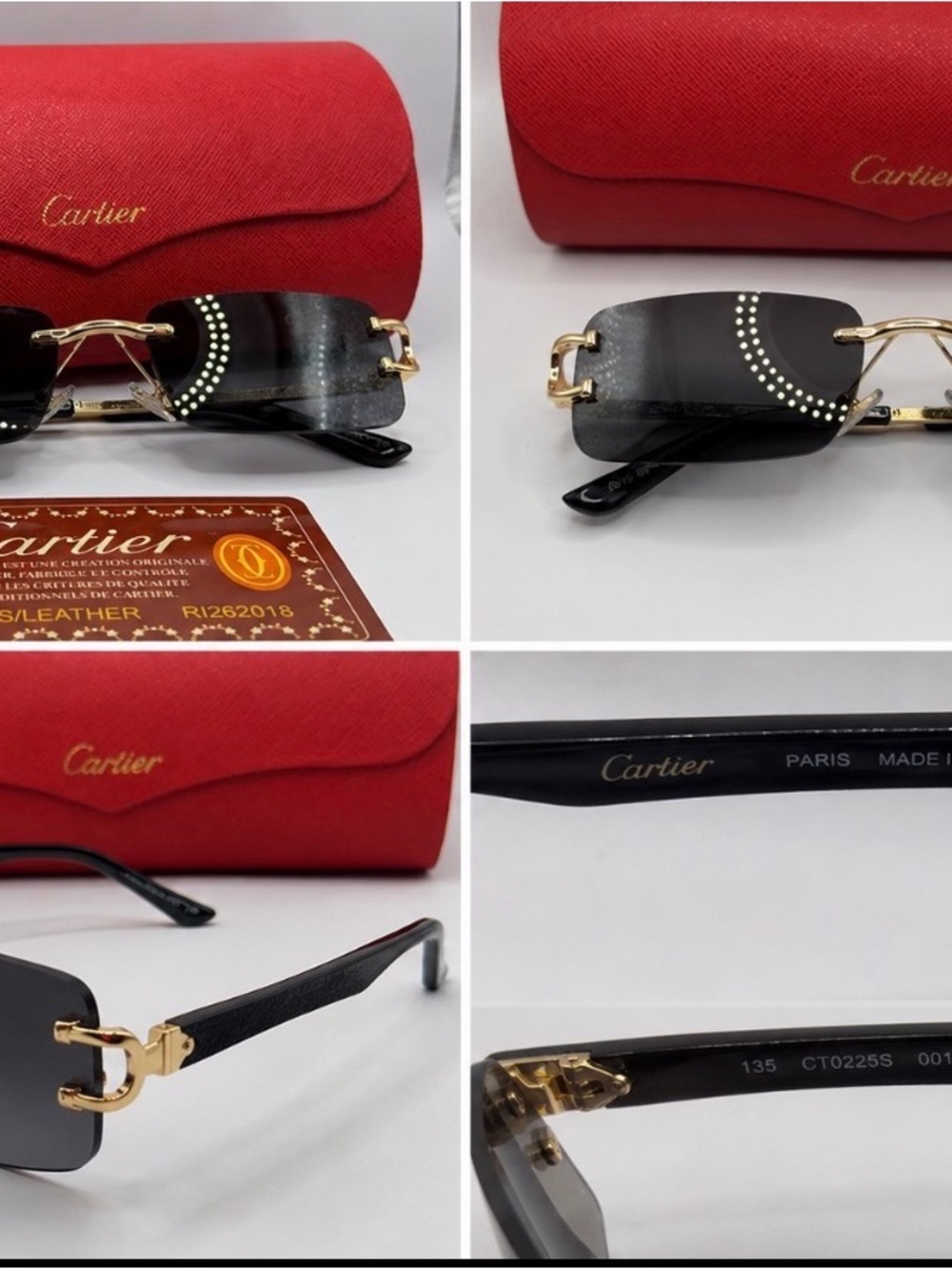 Cartier Black and Gold Rimless Sunglasses with Dot Accent